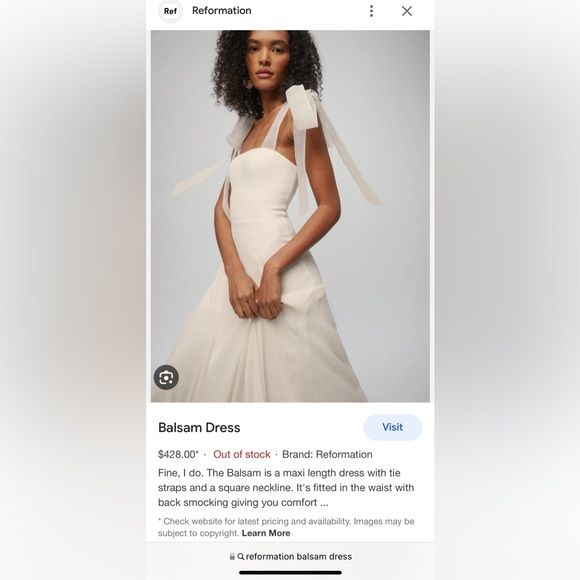 Reformation Balsam Dress White Bridal size 2 NEW WITH TAGS - Picture 2 of 4